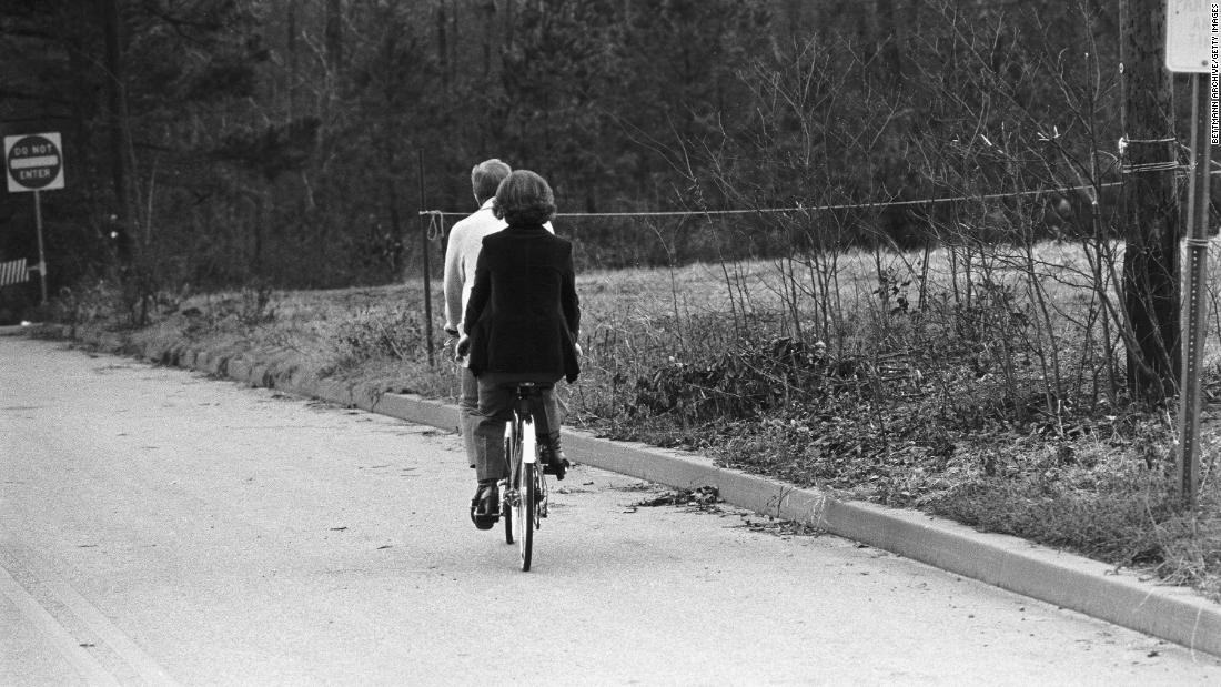 The Carter ride a bicycle built for two in Plains, Georgia, in December 1980. Jimmy lost to Ronald Reagan in the 1980 presidential election.