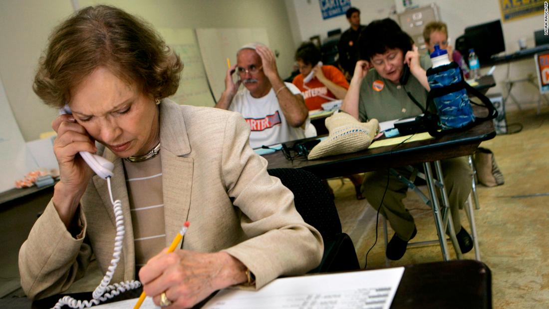 Rosalynn makes phone calls to voters at the campaign headquarters of her son Jack. who was running for a US Senate seat in 2006.