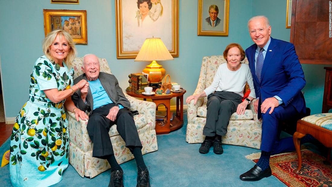 President Joe Biden and first lady Jill Biden &lt;a href=&quot;https://www.cnn.com/2021/04/29/politics/bidens-carters-visit-georgia/index.html&quot; target=&quot;_blank&quot;&gt;meet with the Carters&lt;/a&gt; at the Carters&#39; home in Plains in April 2021. The photo grabbed people&#39;s attention on social media because of what appeared to be a significant size difference between the two couples. Many experts theorized that it was the result of a wide-angle lens. Adam Schultz, the chief official White House photographer, declined to explain &lt;a href=&quot;https://www.nytimes.com/2021/05/05/us/politics/biden-carters-photo.html&quot; target=&quot;_blank&quot;&gt;when reached by The New York Times&lt;/a&gt;.