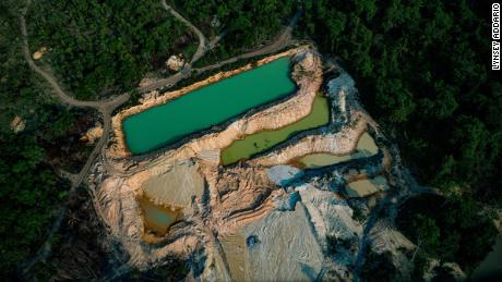 Illegal gold mining in the Amazon, seen above the Kayapó territory on September 22. Illegal gold mining results in deforestation and mercury poisoning of the water and food chain. The price of gold and other precious metals have soared during the Coronavirus pandemic, which has led to an increase in illegal mining and deforestation in the Amazon.