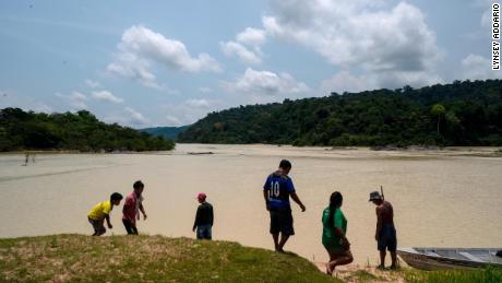 Korap pauses along the Jamanxim River bank to look for turtle eggs to eat while patrolling for illegal mining.
