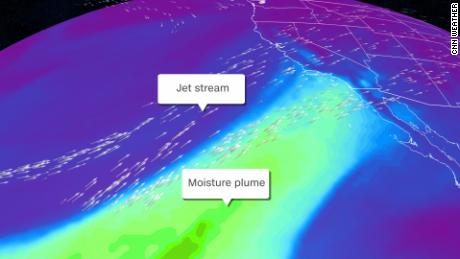 Modelos de previsão de computador mostram o fluxo de vapor esperado para atingir a costa oeste neste fim de semana. 