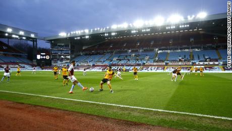 Aston Villa and Wolves play a league game in an empty Villa Park in March.