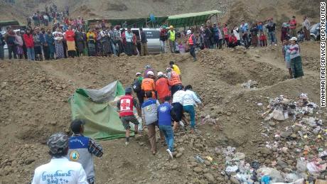 Rescue operation takes place after a landslide at a jade mine in the Hpakant area of Kachin State, Myanmar on December 22.