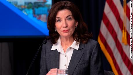New York Gov. Kathy Hochul holds a Covid-19 briefing this week. 