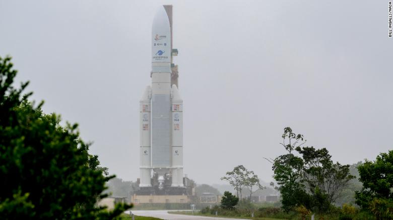 Arianespace&#39;s Ariane 5 rocket, with NASA&#39;s James Webb Space Telescope onboard, was rolled out to the launchpad in French Guiana on Thursday.