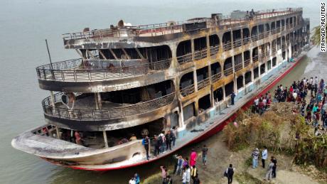 The passenger ferry caught fire and killed at least 38 people in Jhalalathi, Bangladesh, December 24.