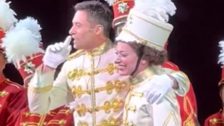 Hugh Jackman (left) paid an emotional tribute to Broadway understudies after Kathy Voytko (right) filled in on short notice in a performance of &quot;The Music Man.&quot;