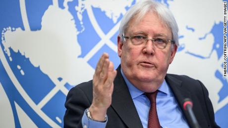 Martin Griffiths attends a press conference in Geneva on December 1, 2021.