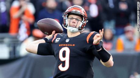 Joe Burrow #9 of the Cincinnati Bengals throws a pass during the fourth quarter in the game against the Baltimore Ravens at the Paul Brown Stadium on December 26, 2021 in Cincinnati, Ohio. 