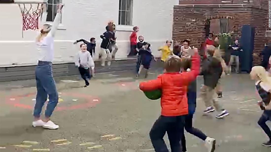 Teacher sinks full-court basketball shot and earns superhero status from her students