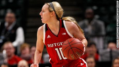 Fitzpatrick was a guard for the Rutgers Scarlet Knights. Here she is seen in a game against the Ohio State Buckeyes in Indianapolis in March 2018.