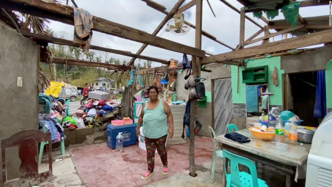 Alita Sapid&#39;s roof blew off her family&#39;s home during Typhoon Rai. 