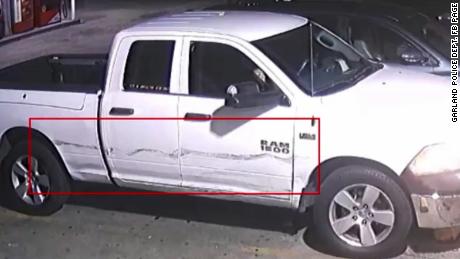 A truck seen in CCTV footage at the scene of a deadly shooting at a convenience store in Garland, Texas.