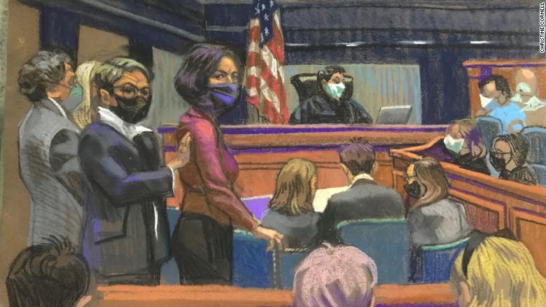 A sketch of Ghislaine Maxwell during the court session Wednesday where she was found guilty on five of six federal charges. 