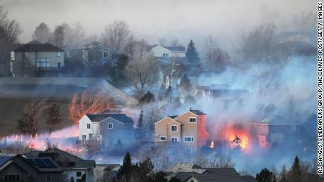 The Marshall Fire burns Thursday in Broomfield, Colorado.