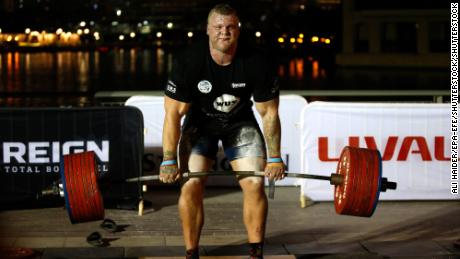 Tom Stoltman competes in the World&#39;s Ultimate Deadlift competition in Dubai, UAE in October 2019.