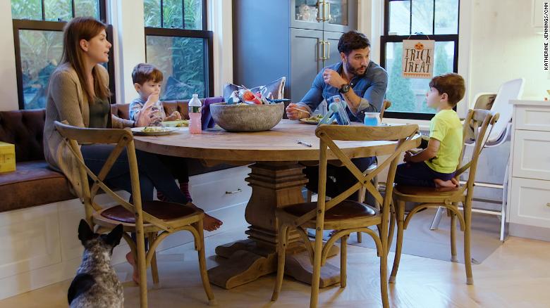 CNN Entertainment Reporter Chloe Melas (far left) turned to a sleep expert to help her family get more rest. She's shown with her husband, Brian Mazza (second from right), and their two sons.