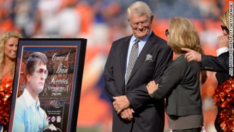 Former Bronco head coach Dan Reeves is inducted into the Broncos Ring of Fame at Sports Authority Field at Mile High in Denver on September 14, 2014.