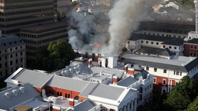 Fire breaks out at South Africa’s parliament in Cape Town