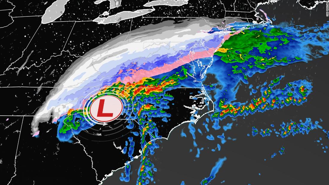 The first snow of winter is coming for parts of the US South and Mid-Atlantic