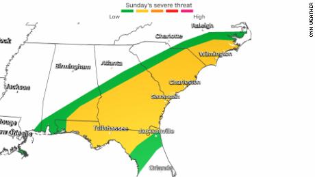 Severe storms and flooding rains are forecast for a swath of the Southeast.