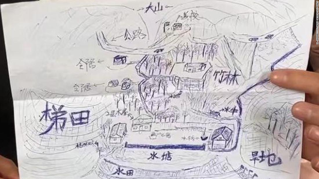 Map drawn from memory helps Chinese man reunite with family decades after abduction