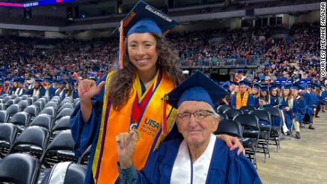 Melanie Salazar and her grandfather, Rene Neira, graduated from the University of Texas at San Antonio December 11, 2021.