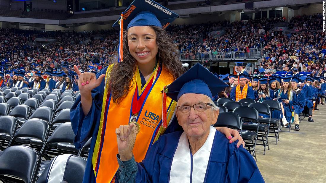 Terminally ill grandfather graduates college side-by-side with granddaughter