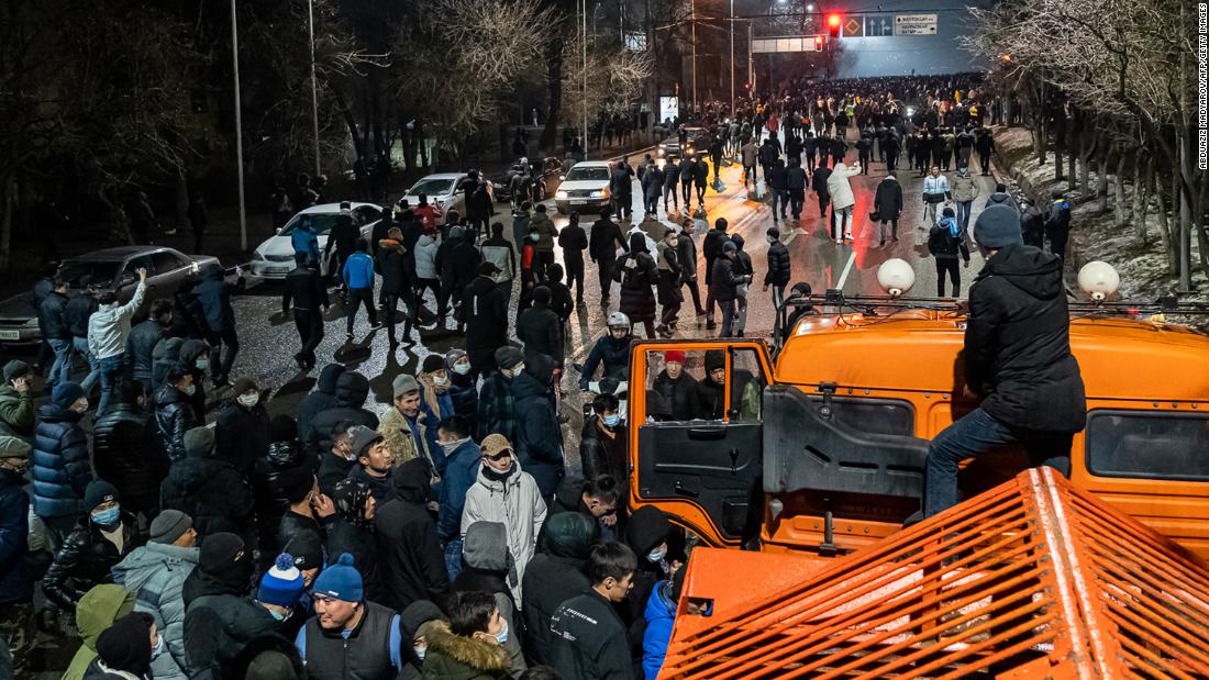 Protesters attend a rally in Almaty on January 4.