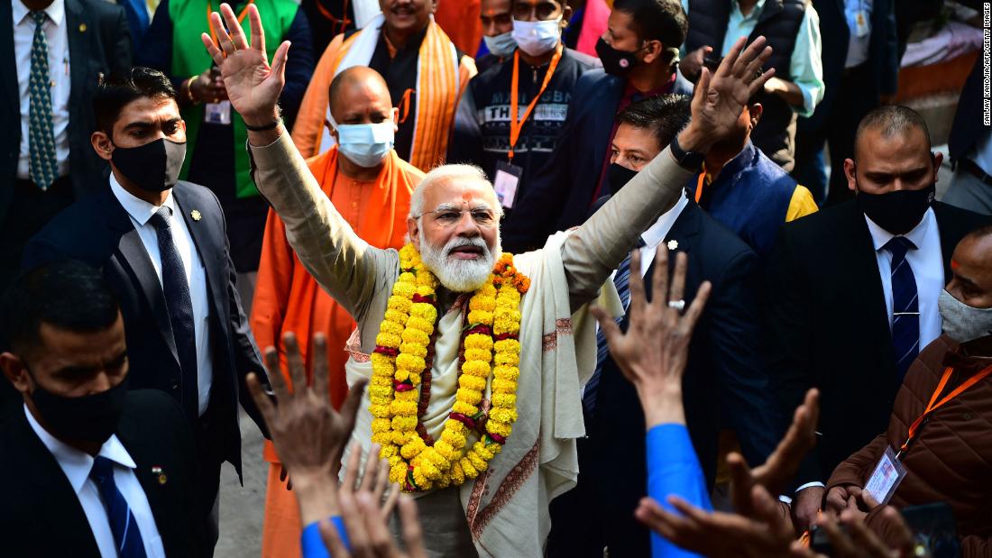 Indian Prime Minister Narendra Modi inauguratea the Kashi Vishwanath Dham Corridor, Varanasi, on December 13, 2021. 