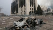 The mayor&#39;s office in Almaty, Kazakhstan, is seen on Thursday, January 6, a day after it was torched by protesters.