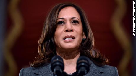 US Vice President Kamala Harris speaks at the US Capitol on January 6, 2022, to mark the anniversary of the attack on the Capitol in Washington, DC. - Thousands of supporters of then-president Donald Trump stormed the Capitol on January 6, 2021, in a bid to prevent the certification of Biden&#39;s election victory. (Photo by Jim WATSON / AFP) (Photo by JIM WATSON/AFP via Getty Images)