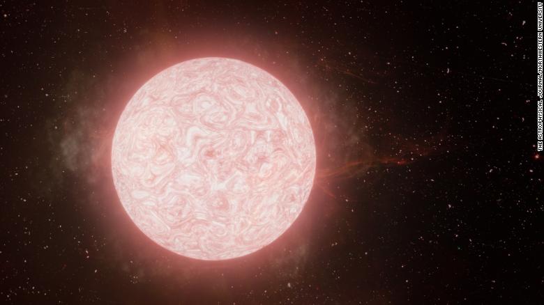 This artist&#39;s impression shows a red supergiant star expelling gas in the final year of its life.