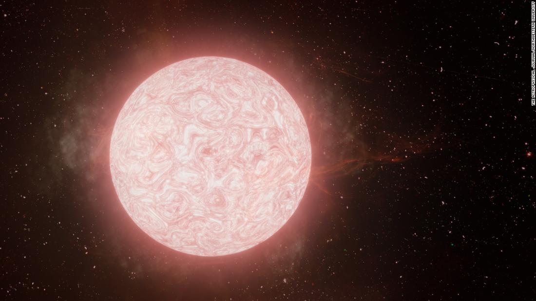 This artist&#39;s impression showcases a red supergiant star in the final year of its life emitting a tumultuous cloud of gas, experiencing significant internal changes before exploding in a supernova.