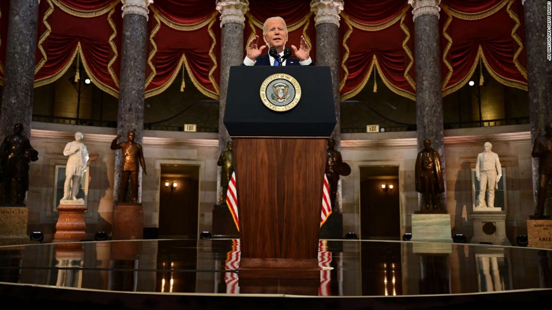 President Joe Biden speaks from the Capitol in January 2022 to mark the one-year anniversary of the &lt;a href=&quot;https://www.cnn.com/2022/01/03/politics/gallery/january-6-capitol-insurrection/index.html&quot; target=&quot;_blank&quot;&gt;Capitol riot&lt;/a&gt;. In his remarks, &lt;a href=&quot;https://www.cnn.com/2022/01/06/politics/january-6-anniversary/index.html&quot; target=&quot;_blank&quot;&gt;Biden forcefully called out former President Donald Trump&lt;/a&gt; for attempting to undo American democracy. &quot;For the first time in our history, a president had not just lost an election. He tried to prevent the peaceful transfer of power as a violent mob reached the Capitol,&quot; Biden said. &quot;But they failed. They failed. And on this day of remembrance, we must make sure that such an attack never, never happens again.&quot;