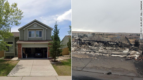 Gurjeet Gill Dhanoa's home, before and after the Marshall fire.