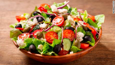 A fresh salad with feta, olives and capers is rich in fiber, helping to fill you up and reduce snack cravings.