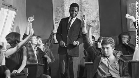 Sidney Poitier as a teacher who must win over his students in a still from the 1967 film &quot;To Sir, with Love.&quot; 