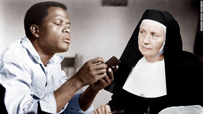 Sidney Poitier with Lilia Skala in 1963&#39;s &quot;Lilies of the Field.&quot; The role earned him an Oscar.
