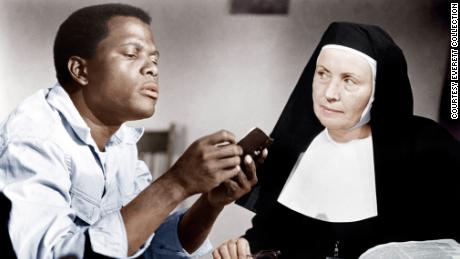 Sidney Poitier with Lilia Skala in 1963&#39;s &quot;Lilies of the Field.&quot; The role earned him an Oscar.