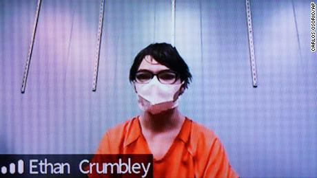 Ethan Crumbley appears in a court hearing Friday through video conference in Oakland County, Michigan.