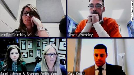 Jennifer Crumbley, top left, and James Crumbley, top right, attend a court hearing Friday through video conference. 