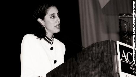In this December 4, 1993, file photo, Lani Guinier accepts the ACLU of Southern California Bill of Rights Award at the Beverly Wilshire Hotel in Beverly Hills, California.