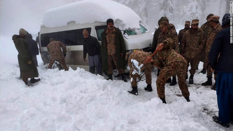 Army troops take part in a rescue operation in Murree.
