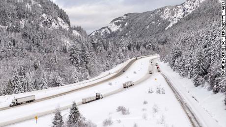 Interstate 90, seen here near Snoqualmie Pass on Tuesday, will probably remain closed until Sunday, according to the state&#39;s department of transportation.