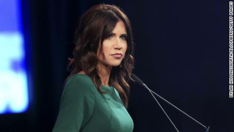 South Dakota Governor Kristi Noem pauses while speaking at the Conservative Political Action Conference (CPAC) in Dallas, Texas, United States on Sunday, July 11, 2021. The three-day conference is titled 