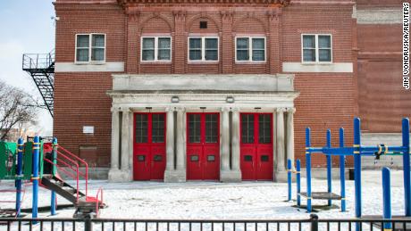 A Chicago elementary school sits empty. The city's school district canceled classes amid negotiations with the teachers' union, which is calling for remote learning and improved Covid-19 safety measures.