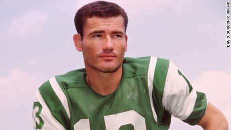 Don Maynard, wearing his #13 New York Jets jersey, played with three teams over 15 seasons, most of them with the Jets.
