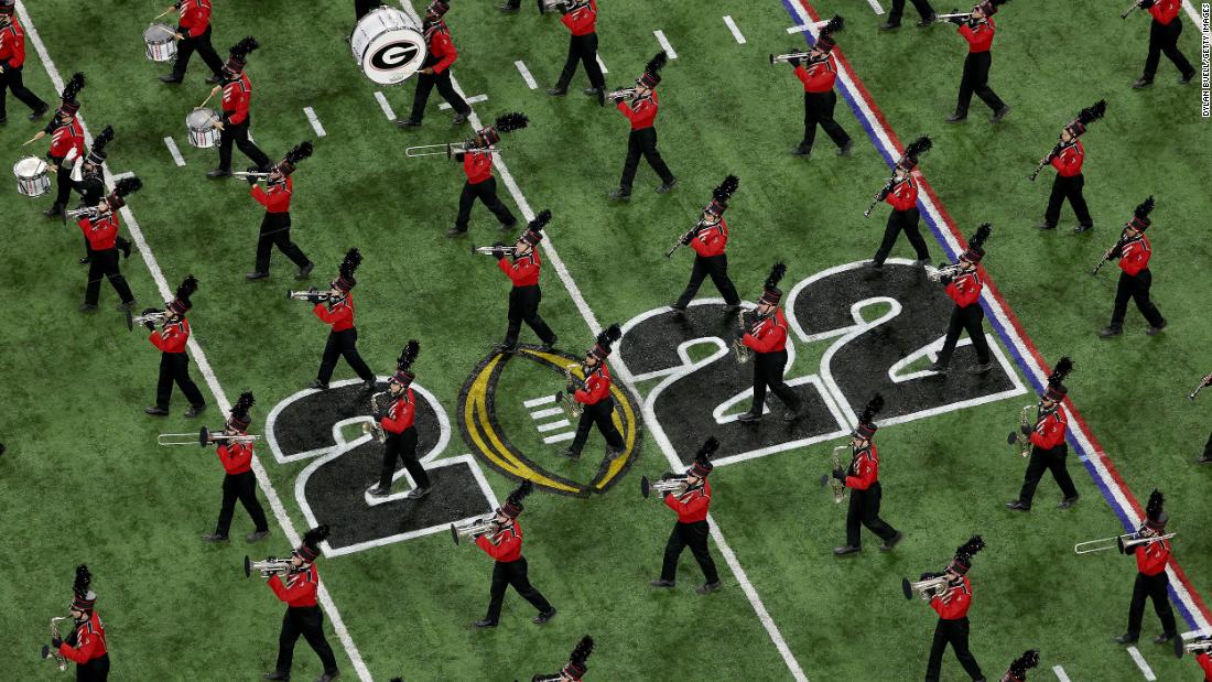 Georgia&#39;s marching band performs before the game.